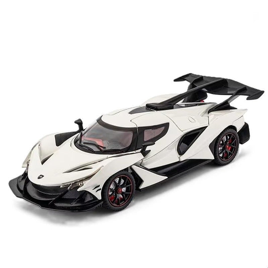 1:24 Scale Exclusive Alloy Metal Pull Back Die-cast Car Model with Sound Light Mini Auto Toy for Kids Metal Model Toy Car with Sound and Light (1.24 Apollo IE-White)