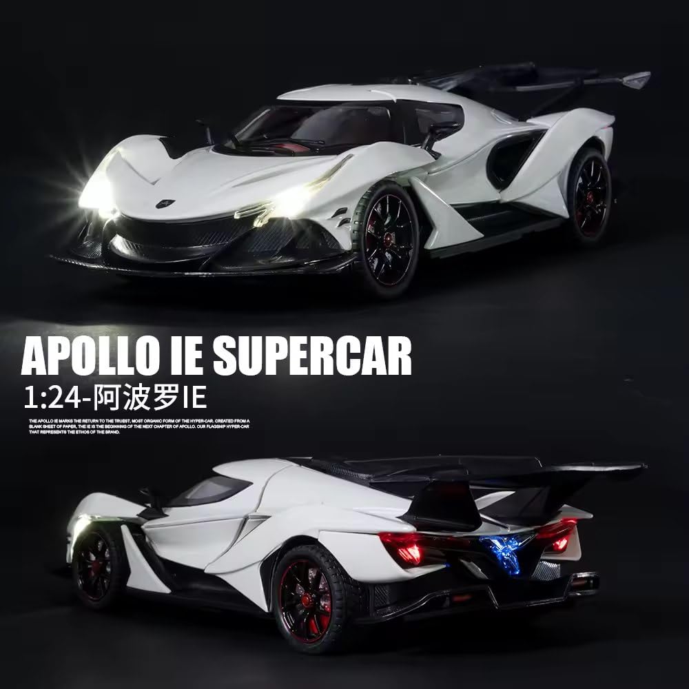 1:24 Scale Exclusive Alloy Metal Pull Back Die-cast Car Model with Sound Light Mini Auto Toy for Kids Metal Model Toy Car with Sound and Light (1.24 Apollo IE-White)