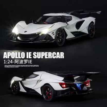 1:24 Scale Exclusive Alloy Metal Pull Back Die-cast Car Model with Sound Light Mini Auto Toy for Kids Metal Model Toy Car with Sound and Light (1.24 Apollo IE-White)