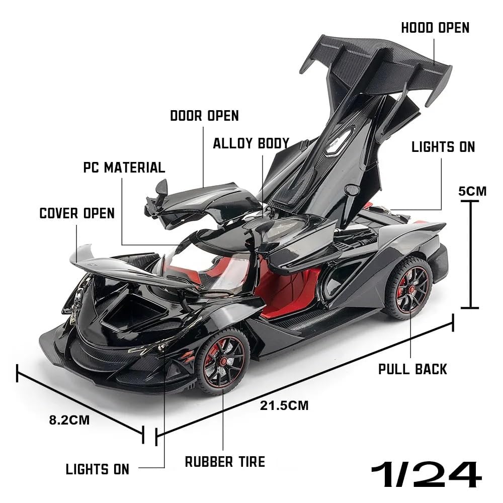 1:24 Scale Exclusive Alloy Metal Pull Back Die-cast Car Model with Sound Light Mini Auto Toy for Kids Metal Model Toy Car with Sound and Light (1.24 Apollo IE-White)