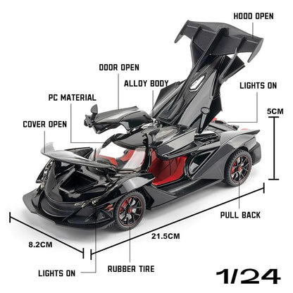 1:24 Scale Exclusive Alloy Metal Pull Back Die-cast Car Model with Sound Light Mini Auto Toy for Kids Metal Model Toy Car with Sound and Light (1.24 Apollo IE-White)