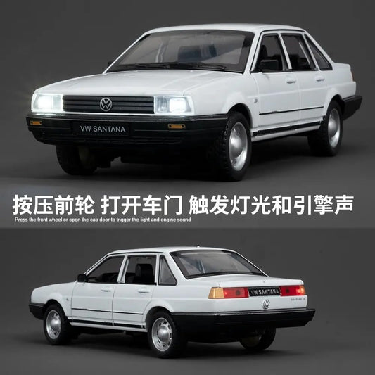BIG SIZE VOLKSWAGEN SANTANA 1:24 DIECAST METAL PULLBACK TOY CAR WITH OPENABLE DOORS & LIGHT, MUSIC BOYS CAR FOR KIDS BEST TOYS GIFTS TOYS FOR KIDS [SIZE:-19CM*7.5CM*6CM]【 MULTICOLOR 】