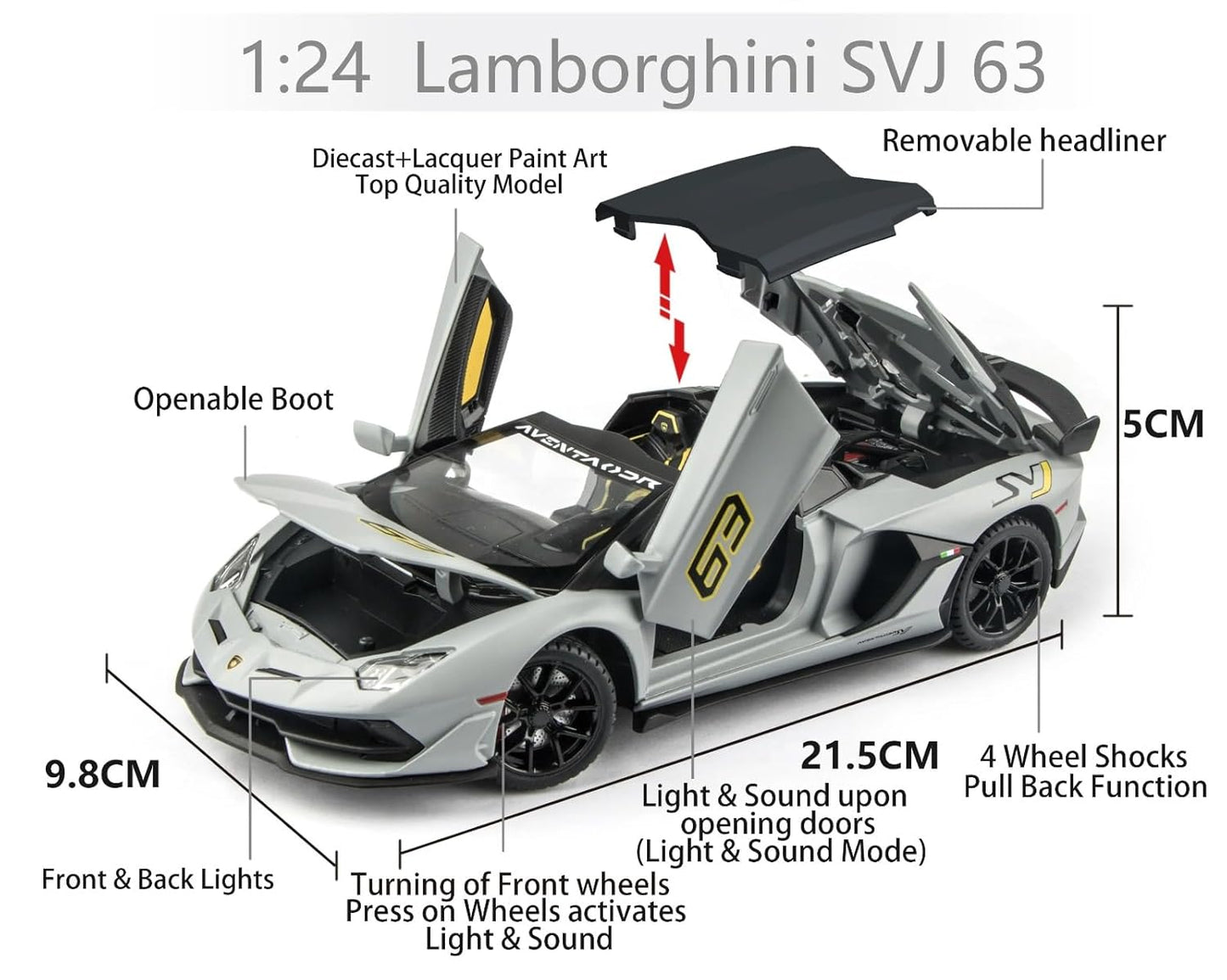 Lamborghini Svj-63 Scale Model Diecast Metalcar - All Size
